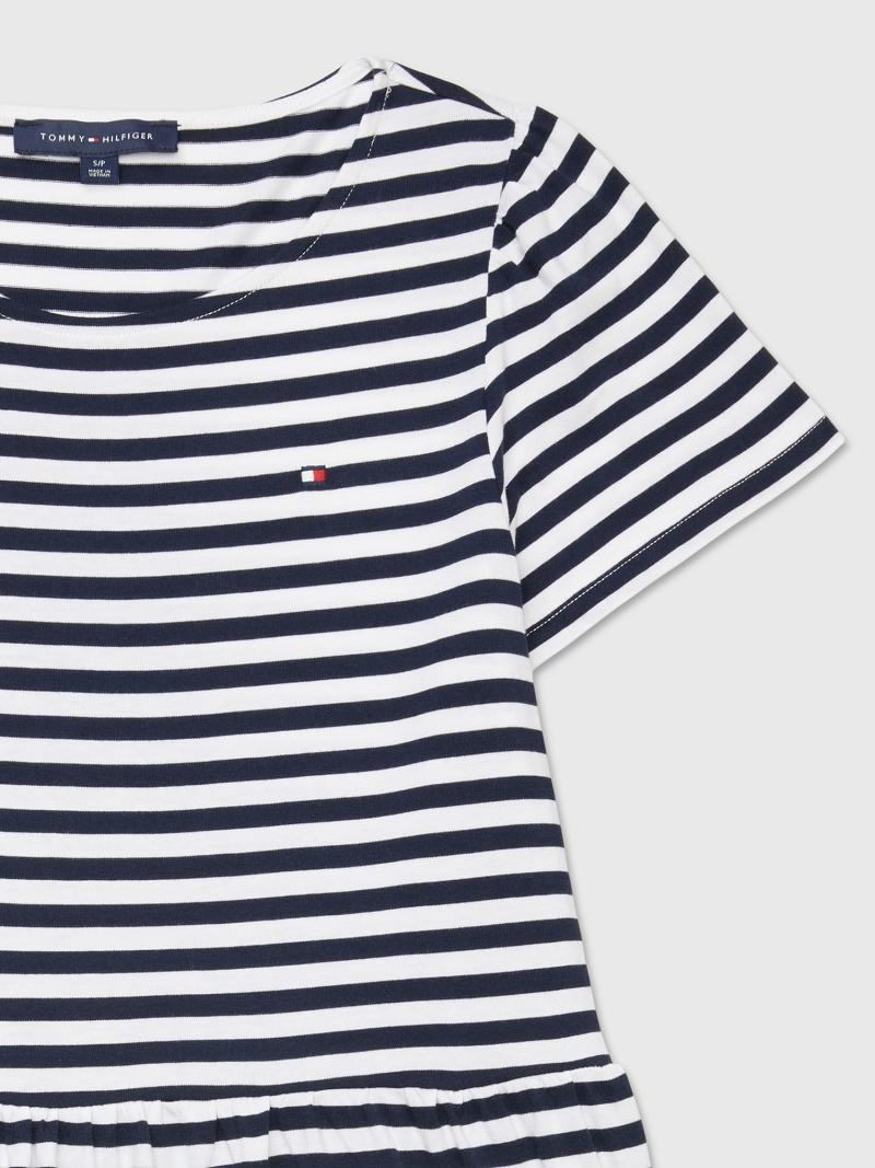 Női Tommy Hilfiger Rövid-Sleeve Stripe Tiered Dresses Kék Fehér | HU 116QMA